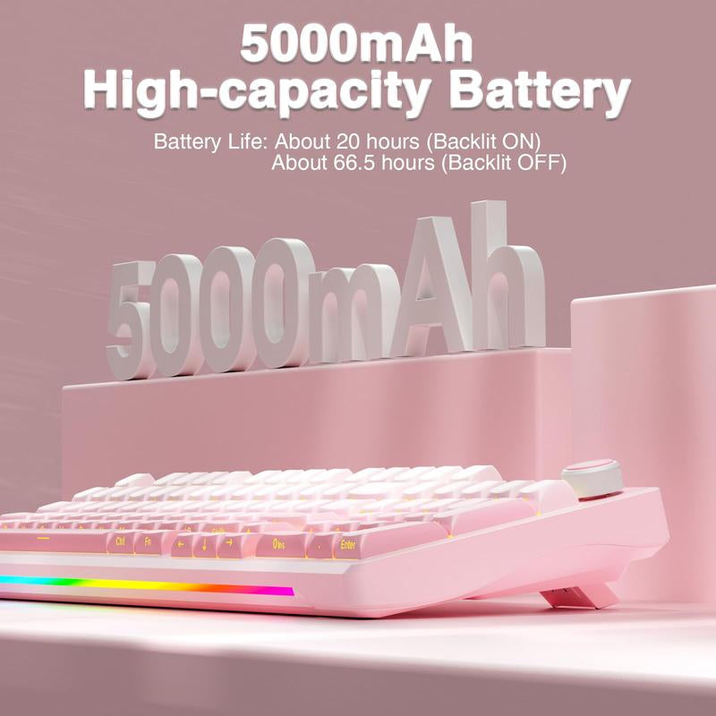 S98 Pro Wireless Mechanical with Screen & Knob 2.4Ghz/Usb-C/Bt5.0 Hot Swappable Pink Creamy Pre-Lubed Linear Switches Side Printed Pbt Keycaps Rgb Backlit Gaming Keyboards