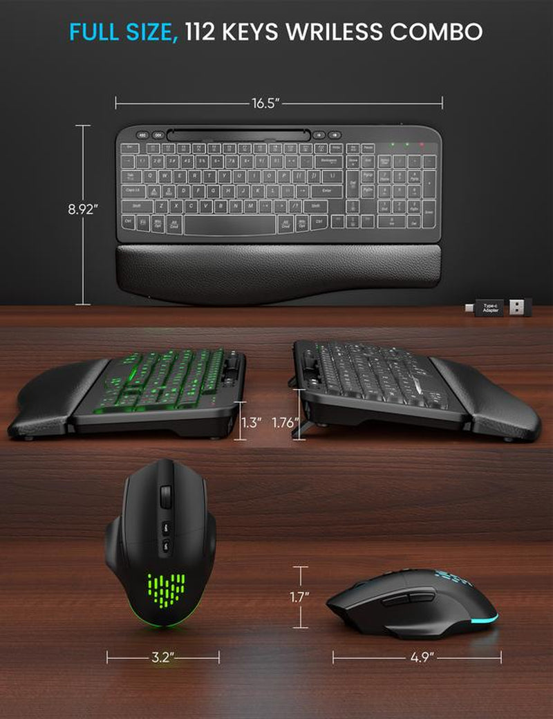 SABLUTE MA22 Pro Ergonomic Wave Keyboard & RGB Mouse Combo! (Non Bluetooth) Leather Wrist Rest, Phone Holder—Game-Changing Setup!