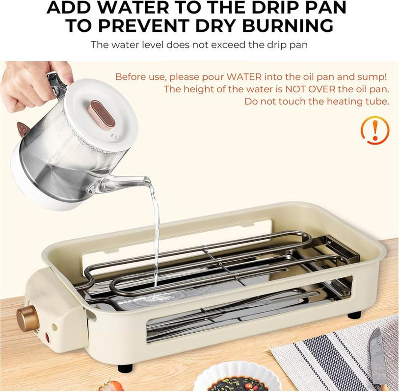 Smokeless Electric Grill, Frying and Grilling Electric Grill with Removable Non-Stick Tray and Grill Rack, with 3 Mini Pans, 1500W Home Grill, Adjustable Temperature, Indoor Grilling, Kitchen Utensils, Stainless Steel