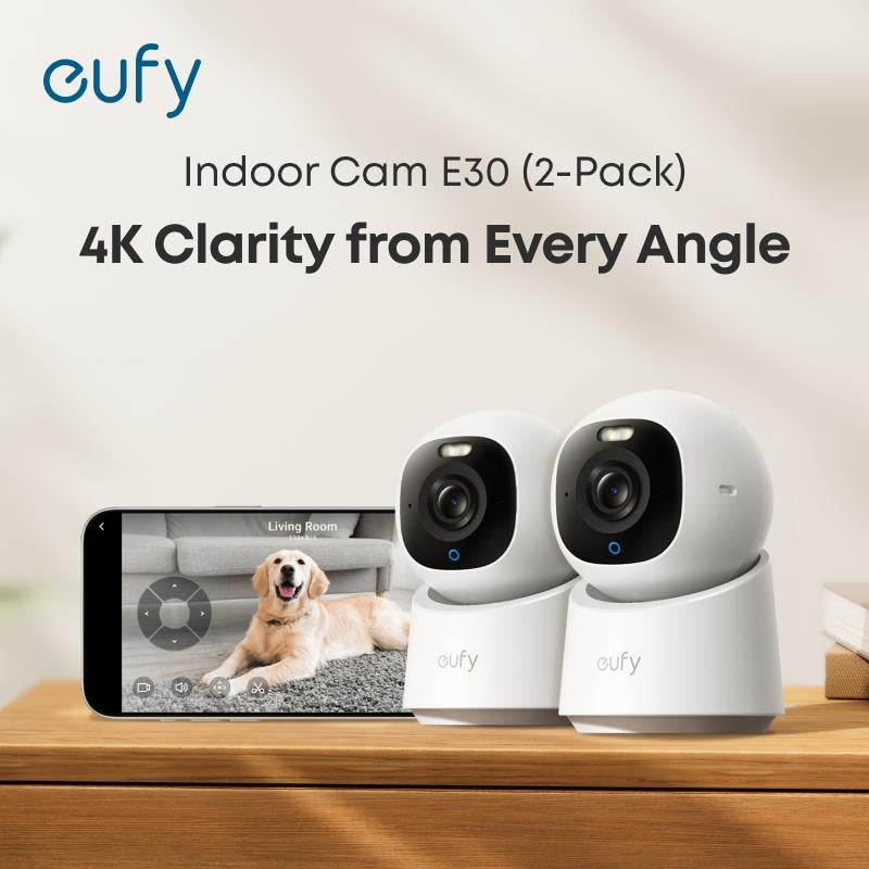【Upgrade C220】Eufy Indoor Cam E30, Latest Generation, 4K UHD Security Camera, 360 Pan-Tilt, Color Night Vision, AI Detection for Human/Pet/Audio/Crying, Human/Pet Auto Tracking, Works with Homekit