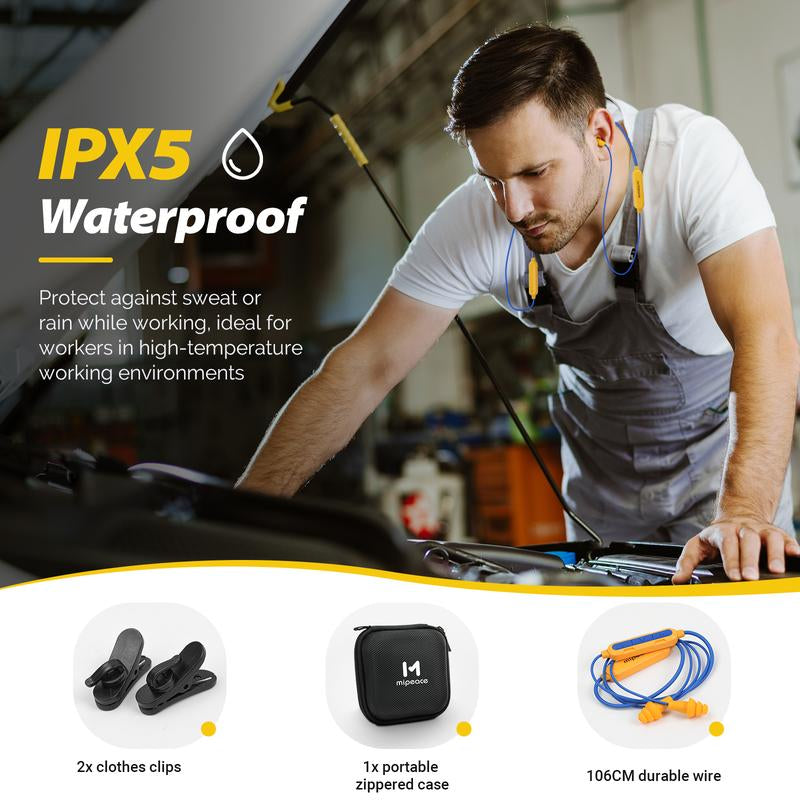 MIPEACE MI08 Bluetooth Work Earplugs–29Db Noise Cancelling Wireless Earbuds with Mic & Button Control, Hidden In-Ear Headphones That Look like Earplugs, 19+H Battery Life for Mowing, Construction, Workshop, Jobsite