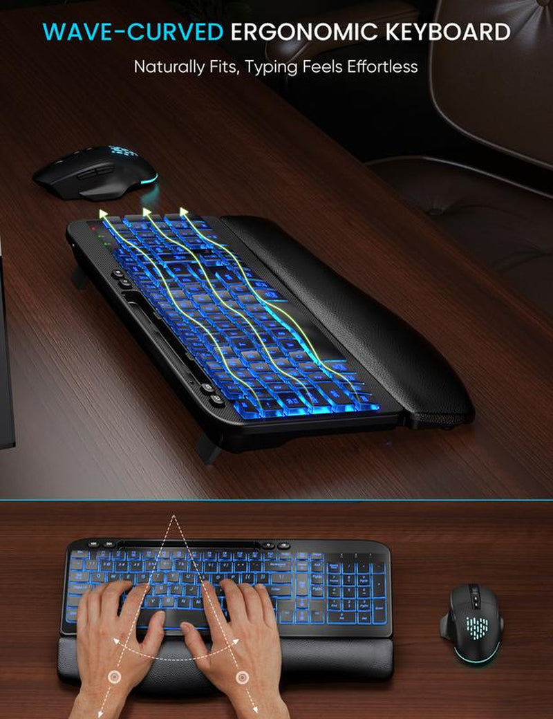 SABLUTE MA22 Pro Ergonomic Wave Keyboard & RGB Mouse Combo! (Non Bluetooth) Leather Wrist Rest, Phone Holder—Game-Changing Setup!