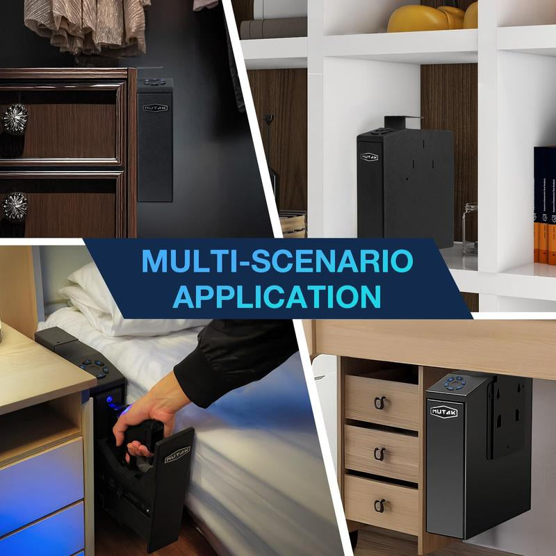 Mutak Biometric Pistol Safe with App Control – Quick Access Handgun Safe with Fingerprint, PIN Code, Key & App for Home, Nightstand, Wall, Desk, Closet Use