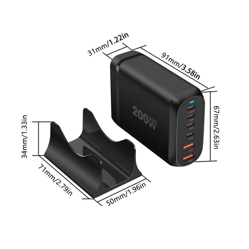120W 6-Port USB Type-C Desktop Charger, Multifunctional PD Charger with US Plug, Portable Fast Charging Multiport Adapter for Home Office Travel, Portable Chargers, Boyfriend Gift