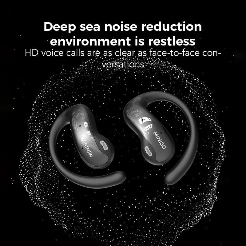 MINISO MS188 LCD Wireless Bluetooth Earphones,Ows Open Ear Headphones with Mic,Full Color Display Charging Case Headsets for Music Sports, Earbuds with Earhooks