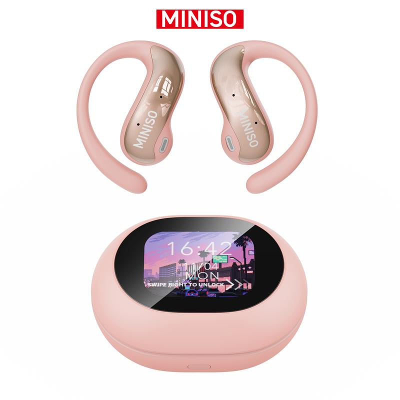 MINISO MS188 LCD Wireless Bluetooth Earphones,Ows Open Ear Headphones with Mic,Full Color Display Charging Case Headsets for Music Sports, Earbuds with Earhooks