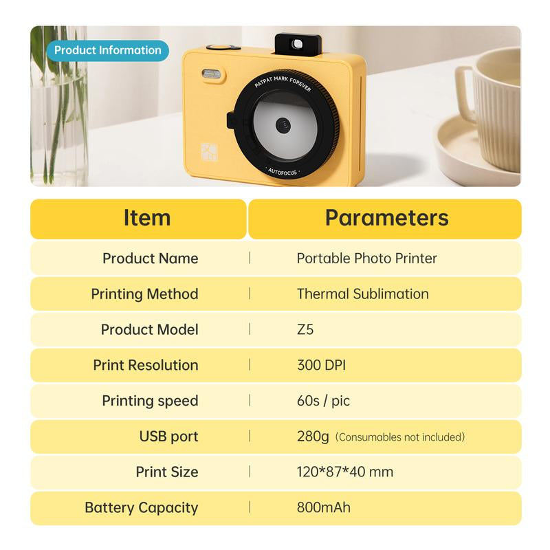 Z5 Instant Camera – All-In-One Mini Portable Color Printer for Phones, Ideal for Home Use & Travel