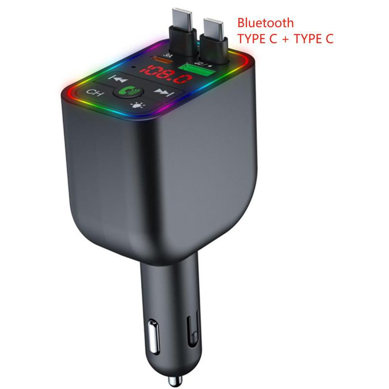 Retractable Car Charger 4 in 1 Car Adapter with Dual USB Charger Wireless Radio Kit MP3 Player Support TF Card & USB Disk, Adjustable Frequency 87.5-108,Bluetooth-Compatible Led Backlit Light,Compatible with Iphone 15/15 Pro Max/14/13/12/11