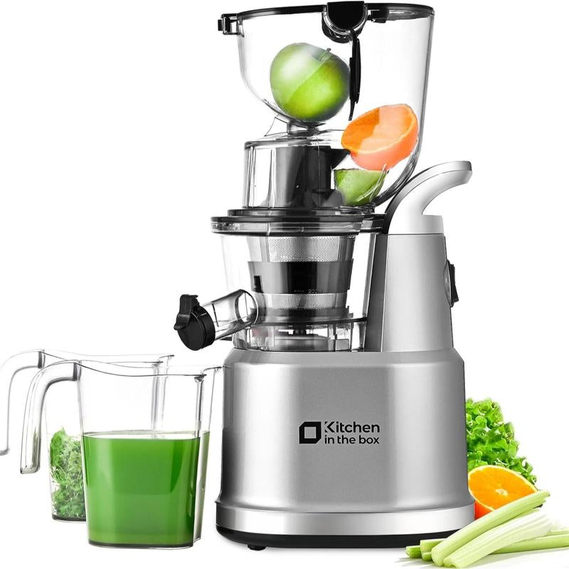 Cold Press Juicer, Slow Masticating Juicer Machine with 3.3” Large Feed Chute for Whole Fruits & Veggies, High Juice Yield, Bpa-Free