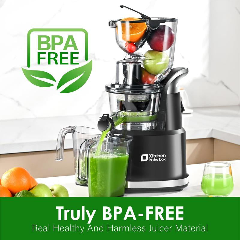 Cold Press Juicer, Slow Masticating Juicer Machine with 3.3” Large Feed Chute for Whole Fruits & Veggies, High Juice Yield, Bpa-Free