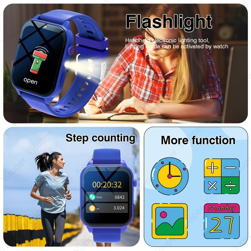Kids Smart Watch with Camera, Album, Video Recorder, 18 Games, Calculator, Calendar, LED Light, Silicone Strap, Perfect Holiday Gift