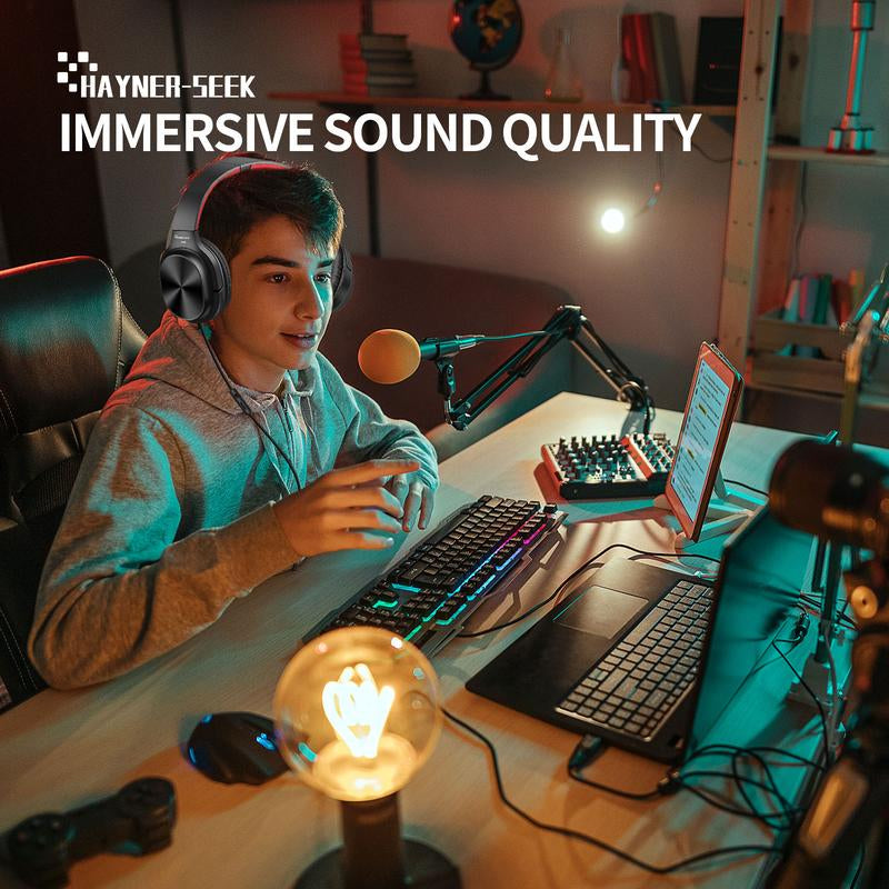 Hayner-Seek Studio Headphones over Ear Stereo Monitoring Closed Headphones for PC, Phone, Chatting, Music, DJ, Podcast (Classical Black-Red)