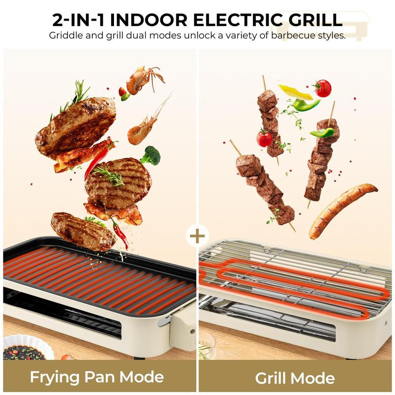 Pukomc 1500W Electric Grill: Smokeless Indoor/Outdoor Cooking, Non-Stick Surface + 3 Raclette Pans. Dishwasher-Safe – Perfect for Steaks & More! Pu Kom C _ Grill