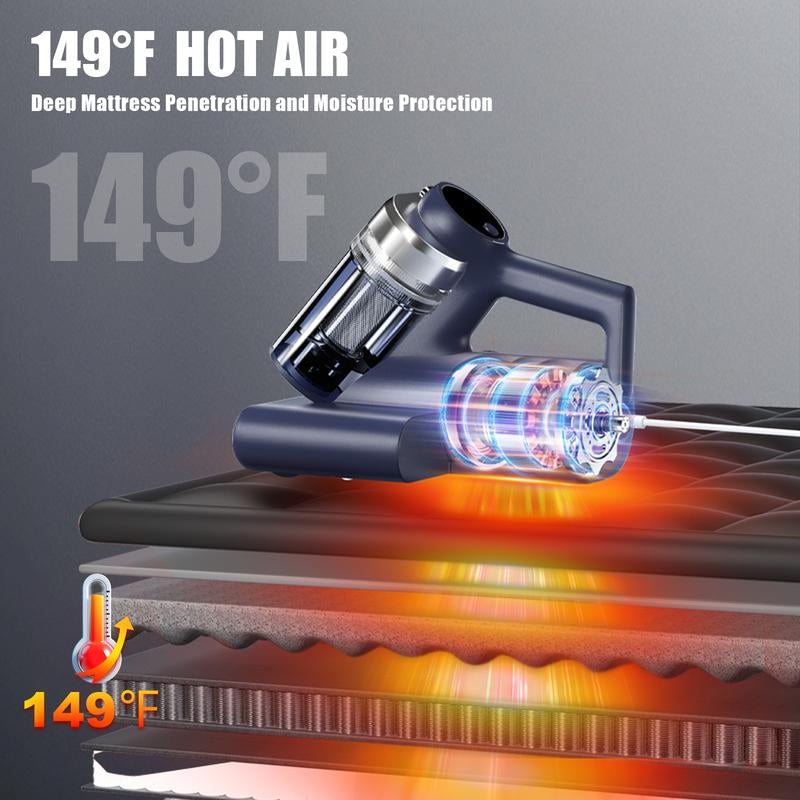 【2025 Teant】 Mattress Vacuum Cleaner for Dust Mites Removal, Bed Vacuum with UV-C Light & 149°F Hot Air & Aroma Tablet & LED Display, 16Kpa Powerful Suction Double-Cup Handheld Vacuum Cleaner with HEPA Filter for Bed, Couch, Sofa, Carpet
