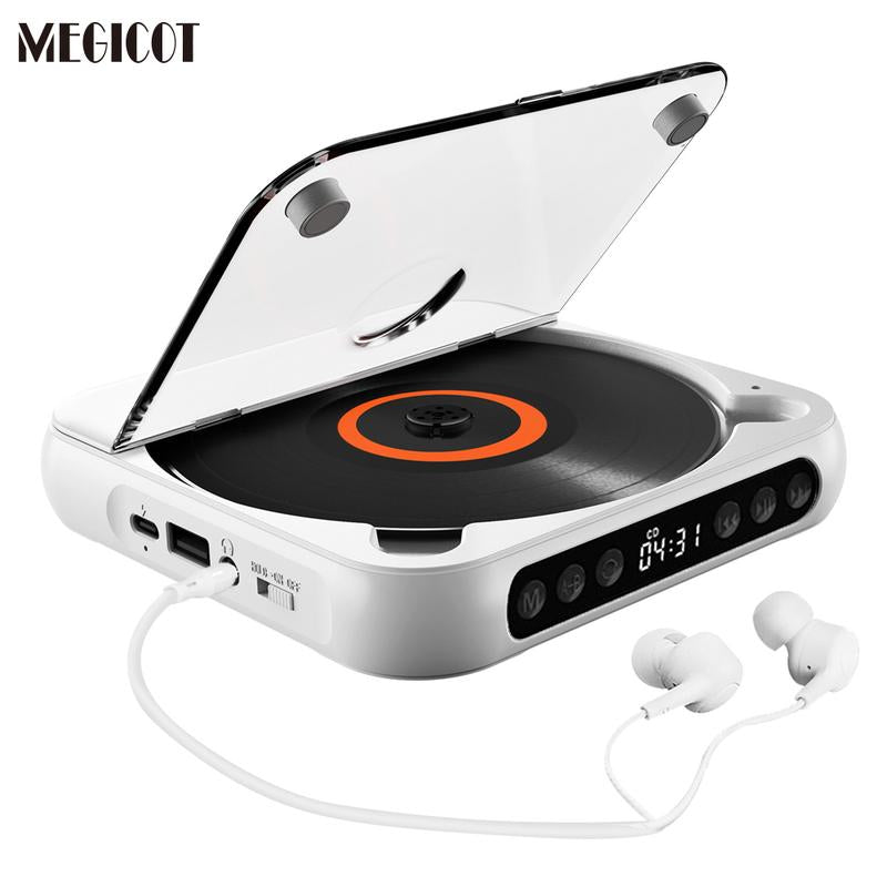MEGICOT Portable Bluetooth CD Player Built-In Rechargeable Battery with Speaker LED Display USB Audio Port, Support Bluetooth Headset Listening Music Wireless Compact Player - Not Work with Car Bluetooth and Smartphone