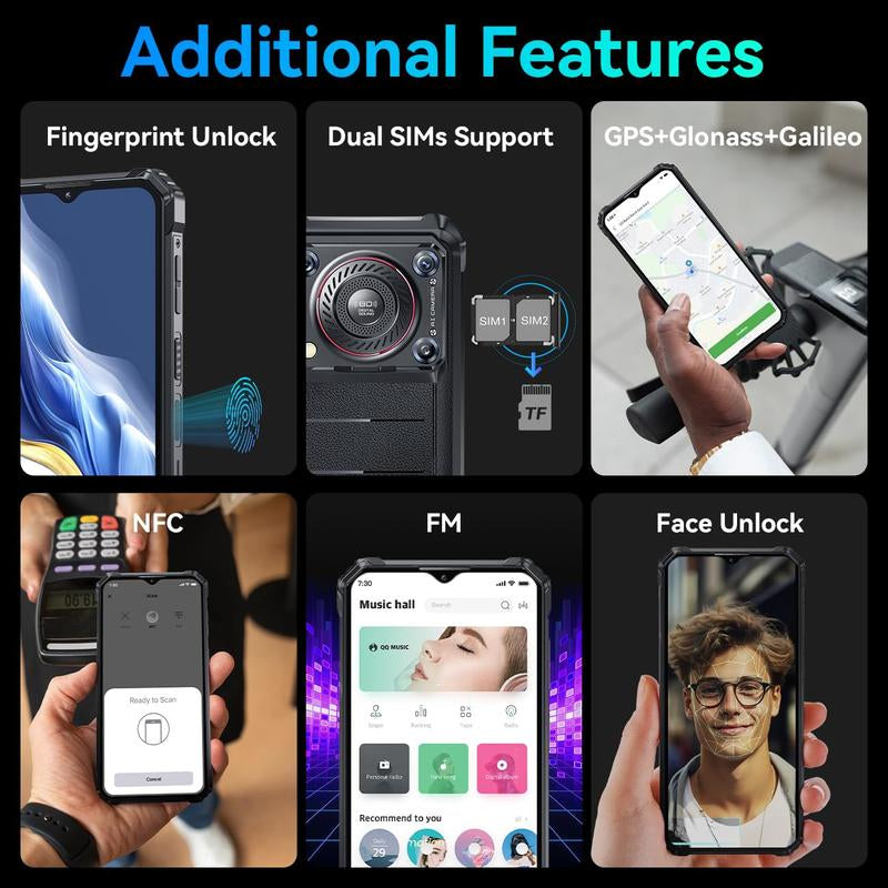 OUKITEL WP36 4G Rugged Smartphone - 10600Mah/15W Fast Charging, 16GB+128GB Unlocked Rugged Phone, 128Db Loud Speaker, Android 14, 13MP+5MP Camera, Nfc/Dual Sim/Otg