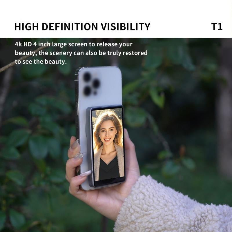 Vlog Selfie Monitor Screen Only for Iphone & Sa.Msung, with Magnetic Phone Holder Clip Mount, Using Phone Rear Camera for Selfie Vlog Live Stream (Iphone Supporting 1080P Wifi Recording, 4K 30Fps for Wired Recording)