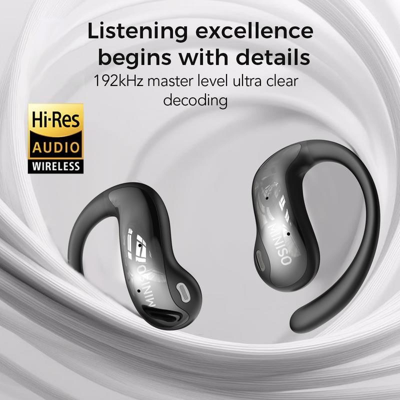 MINISO MS188 LCD Wireless Bluetooth Earphones,Ows Open Ear Headphones with Mic,Full Color Display Charging Case Headsets for Music Sports, Earbuds with Earhooks