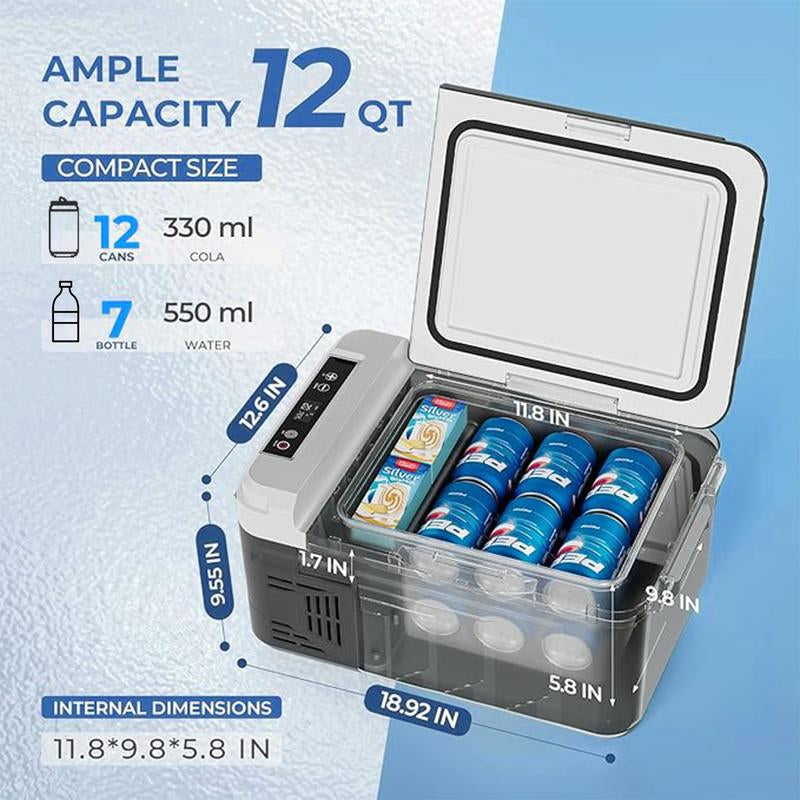 EUHOMY 12-Volt Refrigerator: a 11 Quart (10L) Compressor Electric Cooler with APP Control. This Car Fridge Supports Both 12/24V DC and 120-240V AC Power Supply, with a Cooling Range of -4℉ to 68℉. It'S a Portable Freezer Ideal for Rvs, Travel.