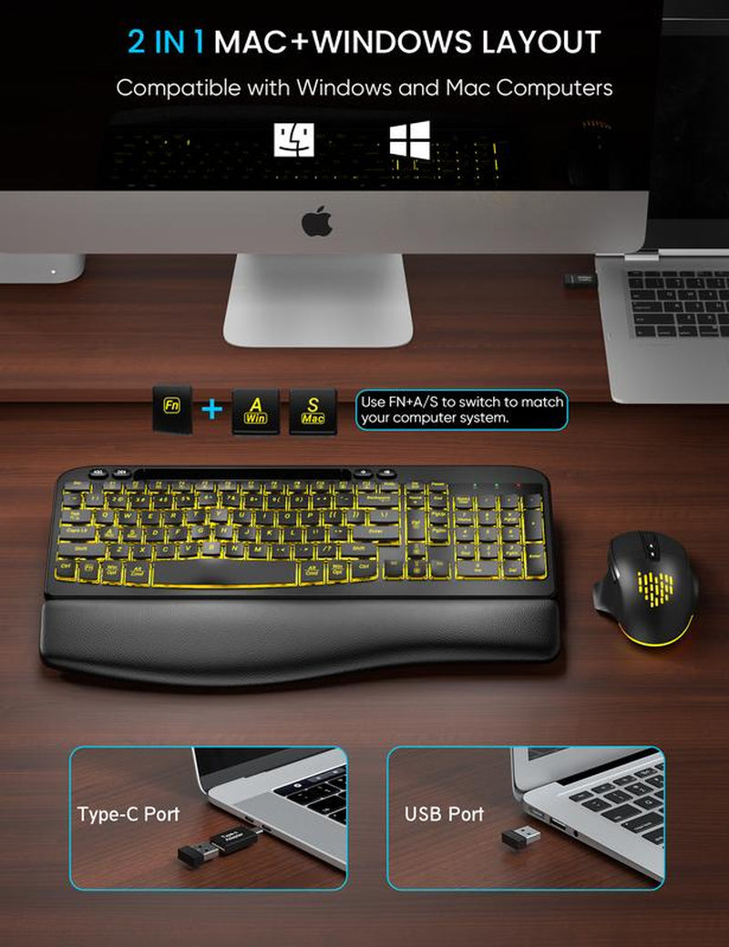 SABLUTE MA22 Pro Ergonomic Wave Keyboard & RGB Mouse Combo! (Non Bluetooth) Leather Wrist Rest, Phone Holder—Game-Changing Setup!