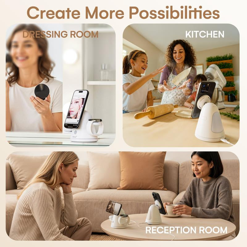 ZEEHOO 4-In-1 Wireless Charging Station for Apple,15Wqi2 Mag-Safe Charger with Dimmable Light & 360° Rotatingphone Stand, Fast Charger for Iphone 16-12, Airpods, Applewatch & Samsung Watch (30W Adapter Included)