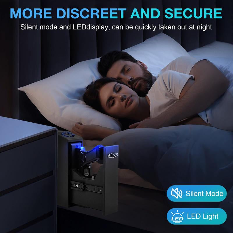 Mutak Biometric Pistol Safe with App Control – Quick Access Handgun Safe with Fingerprint, PIN Code, Key & App for Home, Nightstand, Wall, Desk, Closet Use