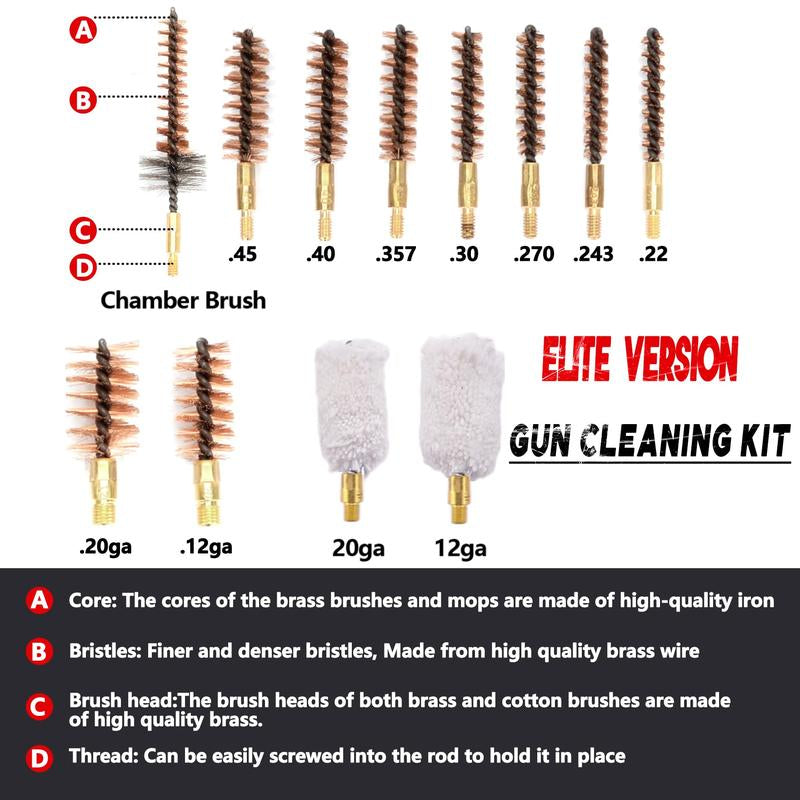 Universal Cleaning Kit Elite Edition for .22 .357/9MM .30 .40 .45 .243 .270 12GA 20GA All Calibers and Portable Brass Brush with Case Tools Gadgets Tool Accessories Durable