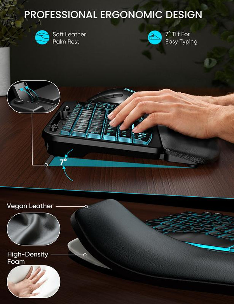 SABLUTE MA22 Pro Ergonomic Wave Keyboard & RGB Mouse Combo! (Non Bluetooth) Leather Wrist Rest, Phone Holder—Game-Changing Setup!