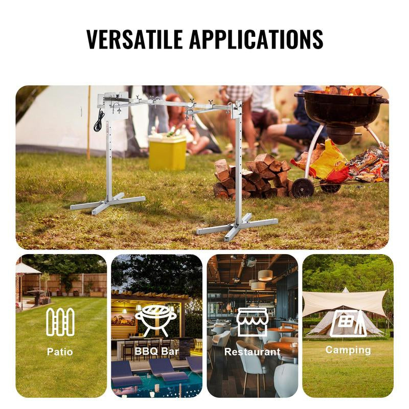 VEVOR Electric BBQ Rotisserie Grill Kit, 46 Inch 132 Lbs Capacity, Automatic 52W Motor Height Adjustable Universal Roaster Stand, Stainless Steel Grilling Kit, Spit Rod with Heat Shield for Pig Lamb