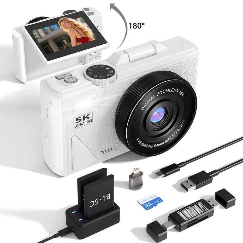 2025 Portable Vintage Camera Digital Camera 5K,180°Digital Camera with Flip Screen,Camera for Vlogging,Camera Content Creator,Compact Travel Camera for Teens,Summer Gifts
