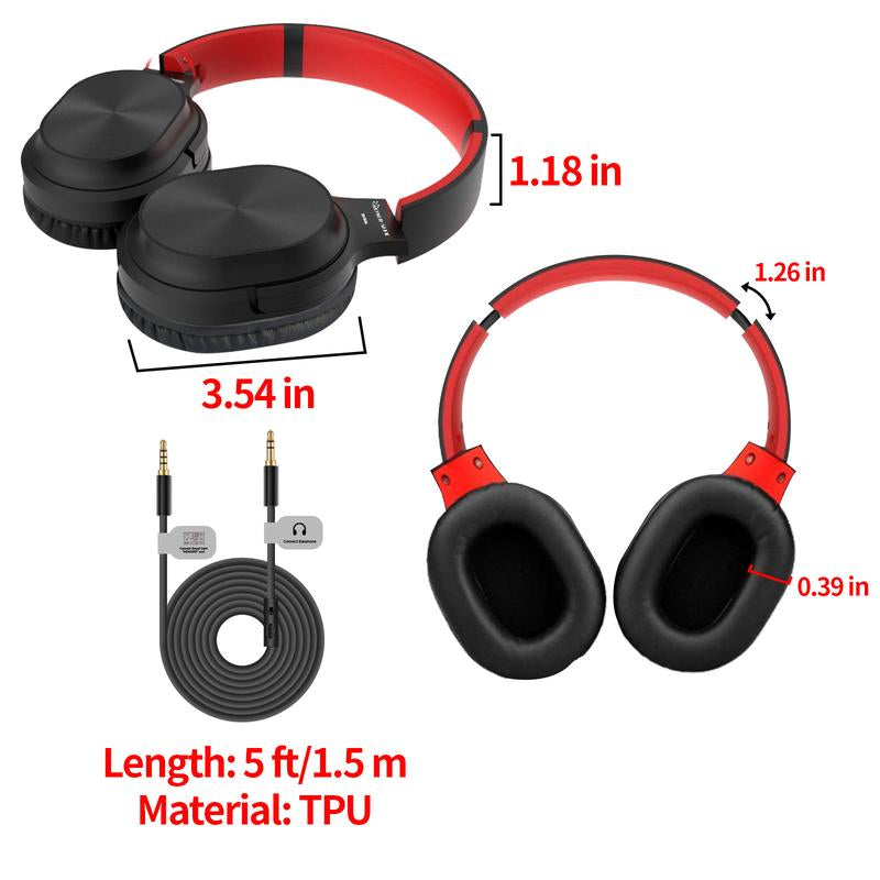 Hayner-Seek Studio Headphones over Ear Stereo Monitoring Closed Headphones for PC, Phone, Chatting, Music, DJ, Podcast (Classical Black-Red)