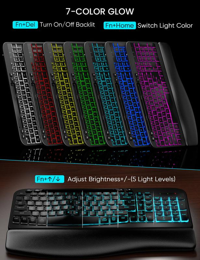 SABLUTE MA22 Pro Ergonomic Wave Keyboard & RGB Mouse Combo! (Non Bluetooth) Leather Wrist Rest, Phone Holder—Game-Changing Setup!