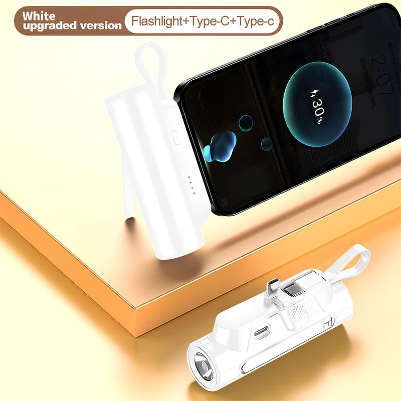 Next-Gen Mini Capsule 6500Mah 3-In-1 Power Bank,Dual USB-C Ports - 22.5W Fast Charging, Built-In Phone Stand & Flashlight, Includes USB-C to Lightning Adapter, Digital Screen Display (Shows % Power), Compatible with Iphone 16/15/14/13/12 & Android Devices