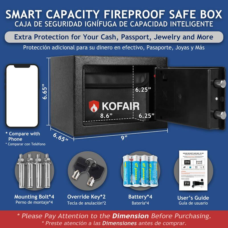 KOFAIR Safe Box for Home Safe with Fireproof Bag, Money Saving Safe, Safe Storage Cabinet,Smell Proof Container Wall & Floor Safes Smart