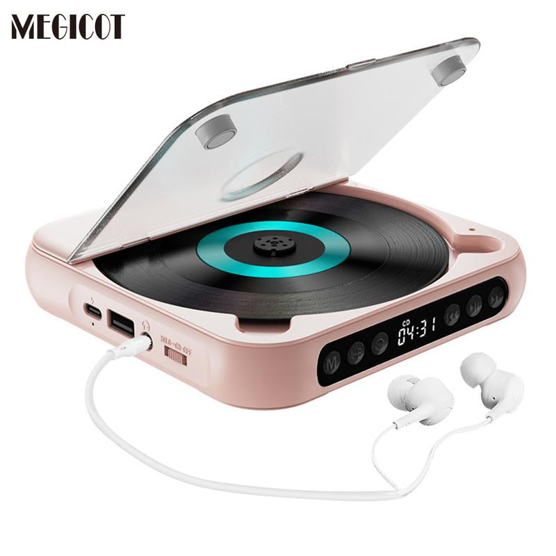 MEGICOT Portable Bluetooth CD Player Built-In Rechargeable Battery with Speaker LED Display USB Audio Port, Support Bluetooth Headset Listening Music Wireless Compact Player - Not Work with Car Bluetooth and Smartphone