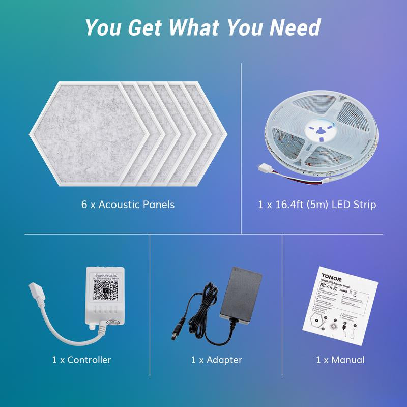 TONOR RGB Acoustic Panels Self-Adhesive, Sound Proof Panels Dampening Insulation Treatment for Gaming,Streaming, Podcast, Studio