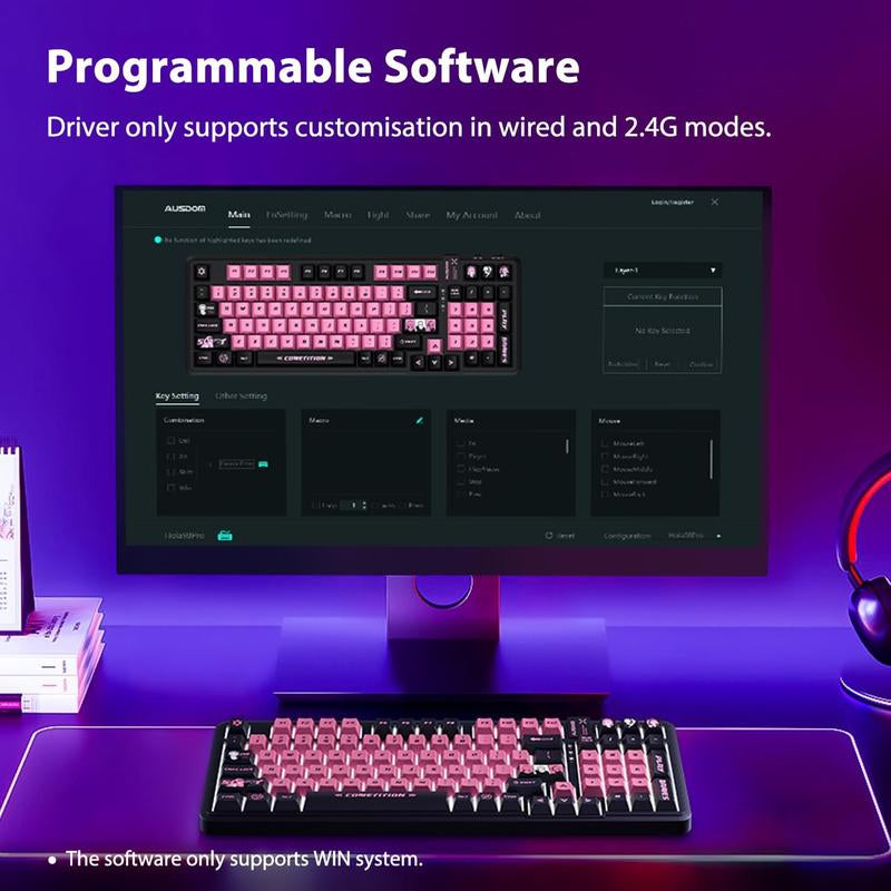AUSDOM 98Pro Wireless Mechanical Keyboard, Tri-Mode Bluetooth/2.4Ghz/Usb-C Gasket Hot Swappable Custom Gaming Keyboard with Backlit, PBT Keycaps, Linear Switches, for Windows/Mac/Pc (Manga Girl Theme)
