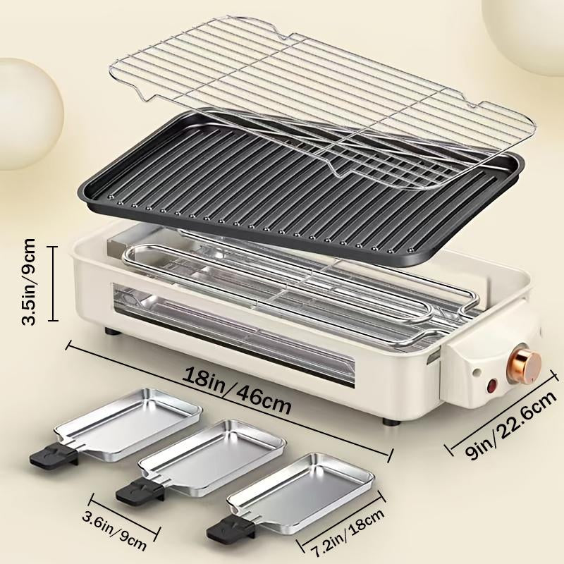 Smokeless Electric Grill, Frying and Grilling Electric Grill with Removable Non-Stick Tray and Grill Rack, with 3 Mini Pans, 1500W Home Grill, Adjustable Temperature, Indoor Grilling, Kitchen Utensils, Stainless Steel