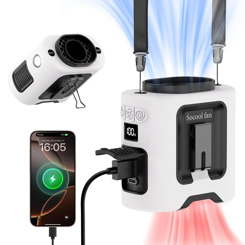 Socool 14500Mah Portable Waist Fan Clip on Belt 360 Rotation Wearable Rechargeable Personal Shirt Fan, 67H Cooling 5-Speed Battery Operated Fans with Light, Neck Fan Hanging for Outdoor Camping Travel