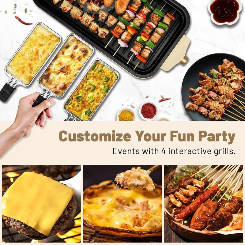 Smokeless Electric Grill, Frying and Grilling Electric Grill with Removable Non-Stick Tray and Grill Rack, with 3 Mini Pans, 1500W Home Grill, Adjustable Temperature, Indoor Grilling, Kitchen Utensils, Stainless Steel