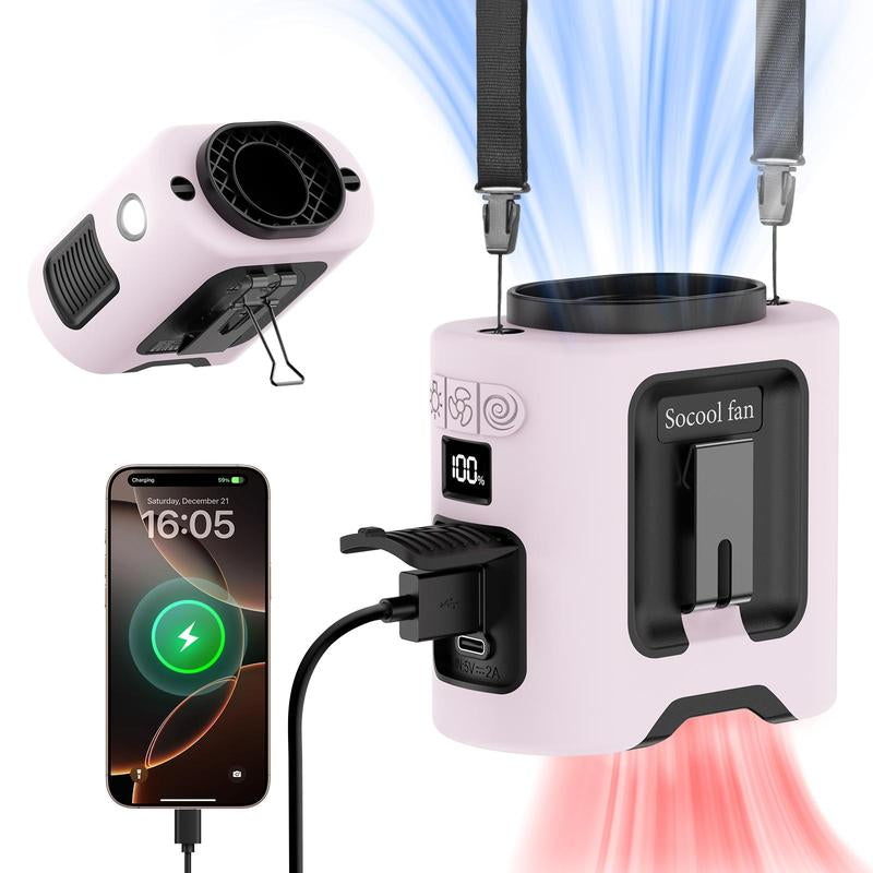 Socool 14500Mah Portable Waist Fan Clip on Belt 360 Rotation Wearable Rechargeable Personal Shirt Fan, 67H Cooling 5-Speed Battery Operated Fans with Light, Neck Fan Hanging for Outdoor Camping Travel