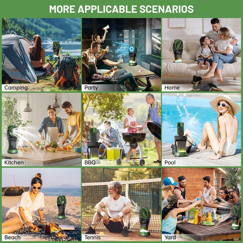 Daonlc Portable Misting Fan with Remote & 30000Mah Rechargeable Misting Fans for outside Patios Camping Beach & Workshops Mist Fan Portable for Outdoor/Indoor 2L Water Tank RGB Light 4 Speeds & Spray