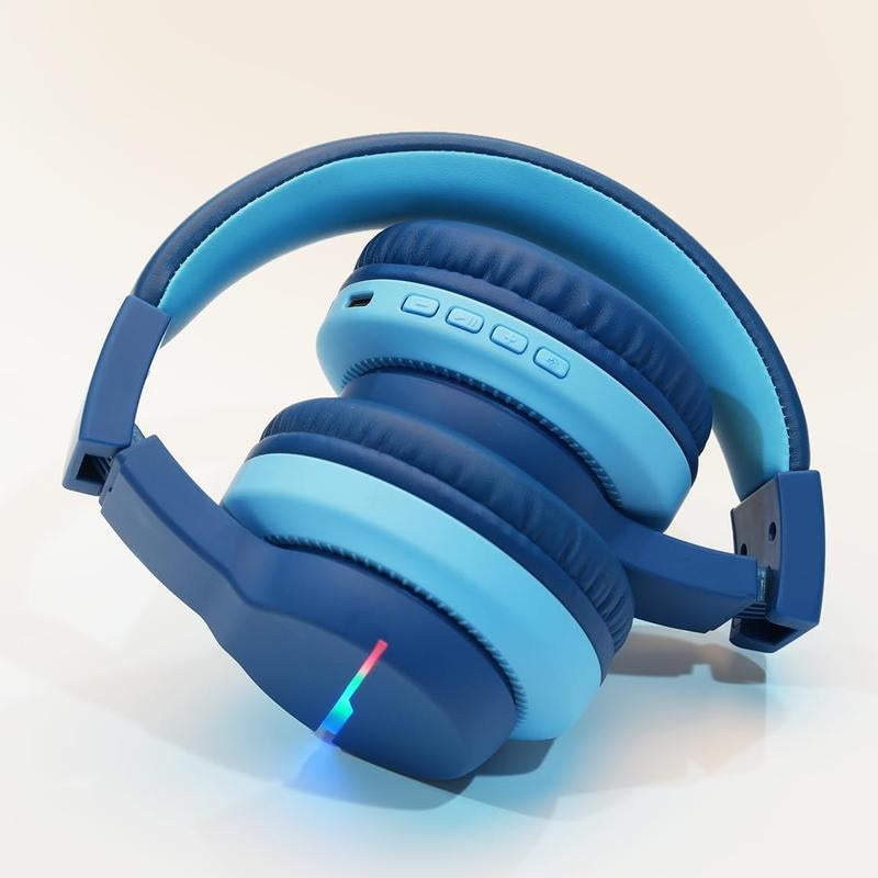 Iclever Kids BTH12 Bluetooth Headphones with 4 Colorful LED Lights Modes Volume Limited 55H Playtime Built-In Mic for Ipad Tablet Audio Headset