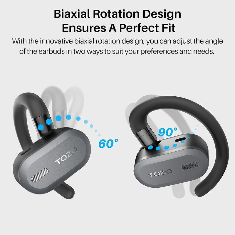 Tozo-Open Buds Lightweight True Open Ear Wireless Earbuds with Multi-Angle Adjustment Audio Earphones Sport Earbuds Headphones Electronic Headset Wireless Earphone App Control Open-Ear Headphone Fathersdaygift Black