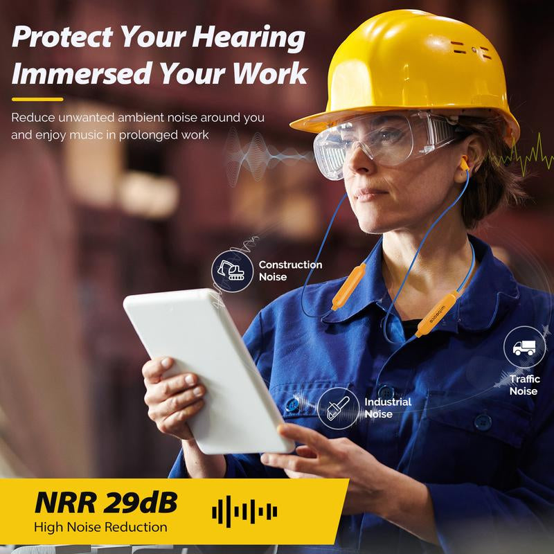 MIPEACE MI08 Bluetooth Work Earplugs–29Db Noise Cancelling Wireless Earbuds with Mic & Button Control, Hidden In-Ear Headphones That Look like Earplugs, 19+H Battery Life for Mowing, Construction, Workshop, Jobsite