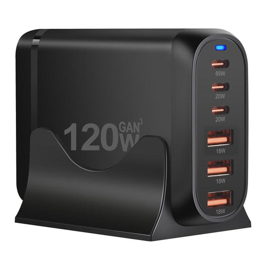 120W 6-Port USB Type-C Desktop Charger, Multifunctional PD Charger with US Plug, Portable Fast Charging Multiport Adapter for Home Office Travel, Portable Chargers, Boyfriend Gift