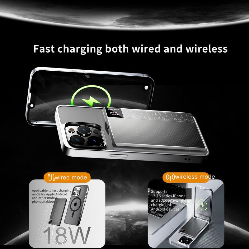 PD18W 5000Mah Ultra-Thin Magnetic Power Bank with Two-Way Fast Charging, Heat-Free Protection, and Magsafe Compatible Digital Wireless Design Portable Black Metal Phone Silicone Device Smartphone Chargeable