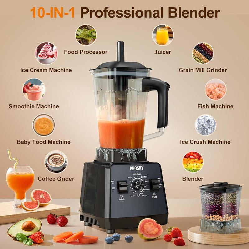 Prasky Professional Blender,Kitchen for Blender 68Oz BPA Free 2 Containers Countertop Blenders Ice Crushing&Max.2400Watts/1000Watts Blender and Grinder Combo 25000RPM , Smoothies/Juice/Nuts Butter/Food Processor/Kitchen Appliances /SMARTLIVING