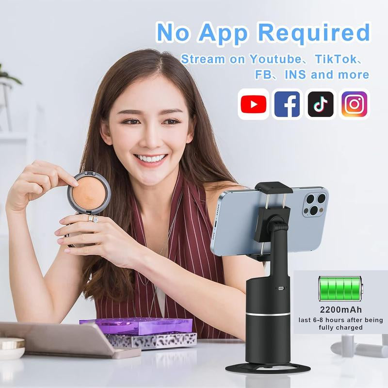 Auto Tracking Phone Holder,360? Rotation Face Body Track Mount,Tracking Tripod for Vlog Live Streaming,Build-In ,No APP Required(Black)...