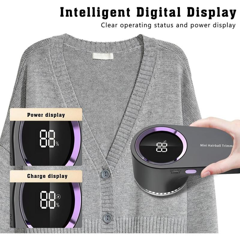 Portable Fabric & Lint Shaver, Smart Digital LED Display, for Removing Lint from Sweaters, Blankets, Sofas, with One Replaceable Blade